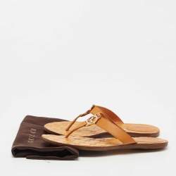 Gucci Light Orange Leather GG Marmont Thong Flats Size 38.5