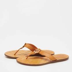 Gucci Light Orange Leather GG Marmont Thong Flats Size 38.5