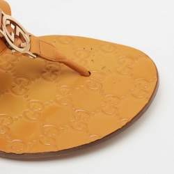Gucci Light Orange Leather GG Marmont Thong Flats Size 38.5