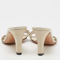 Gucci Off White Leather and GG Canvas Buckle Detail Slide Sandals Size 37