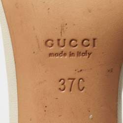 Gucci Off White Leather and GG Canvas Buckle Detail Slide Sandals Size 37