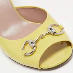 Gucci Yellow Patent Leather Horsebit Open Toe Slide Sandals Size 39.5