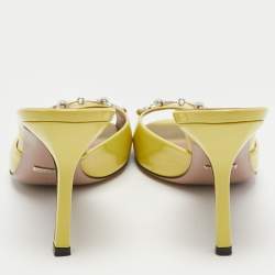 Gucci Yellow Patent Leather Horsebit Open Toe Slide Sandals Size 39.5