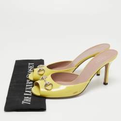 Gucci Yellow Patent Leather Horsebit Open Toe Slide Sandals Size 39.5