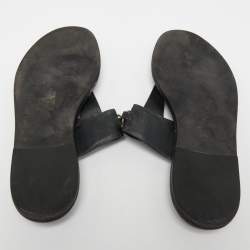 Pre Owned Gucci Black Leather Horsebit Thong Flats Size 37.5