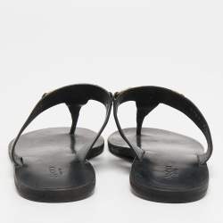 Pre Owned Gucci Black Leather Horsebit Thong Flats Size 37.5