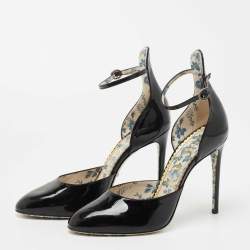 Gucci Black Patent Daisy Ankle Strap Pumps Size 40