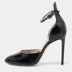 Gucci Black Patent Daisy Ankle Strap Pumps Size 40