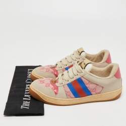 Gucci Grey/Pink Nubuck Leather and GG Canvas Screener Sneakers Size 39
