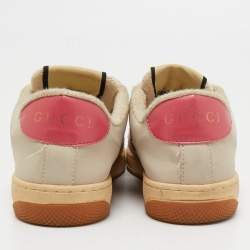 Gucci Grey/Pink Nubuck Leather and GG Canvas Screener Sneakers Size 39