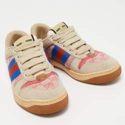 Gucci Grey/Pink Nubuck Leather and GG Canvas Screener Sneakers Size 39
