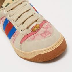 Gucci Grey/Pink Nubuck Leather and GG Canvas Screener Sneakers Size 39