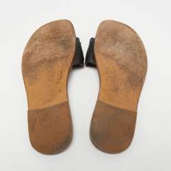 Gucci Black Leather Varadero Horsebit Flat Slides Size 36
