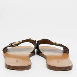 Gucci Black Leather Varadero Horsebit Flat Slides Size 36
