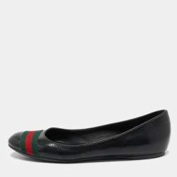 Pre Owned Gucci Black Patent Leather Web Stripe Ballet Flats Size 38.5