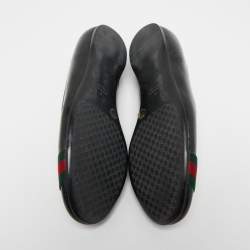 Pre Owned Gucci Black Patent Leather Web Stripe Ballet Flats Size 38.5