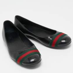 Pre Owned Gucci Black Patent Leather Web Stripe Ballet Flats Size 38.5