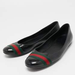 Pre Owned Gucci Black Patent Leather Web Stripe Ballet Flats Size 38.5