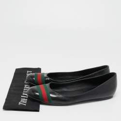 Pre Owned Gucci Black Patent Leather Web Stripe Ballet Flats Size 38.5