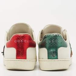 Pre Owned Gucci White Leather Embroidered Ladybug and Pineapple Ace Sneakers Size 35