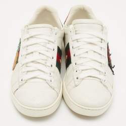 Pre Owned Gucci White Leather Embroidered Ladybug and Pineapple Ace Sneakers Size 35