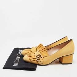 Pre Owned Gucci Yellow Suede GG Marmont Fringe Pumps Size 36.5