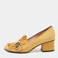 Pre Owned Gucci Yellow Suede GG Marmont Fringe Pumps Size 36.5