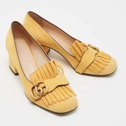 Pre Owned Gucci Yellow Suede GG Marmont Fringe Pumps Size 36.5