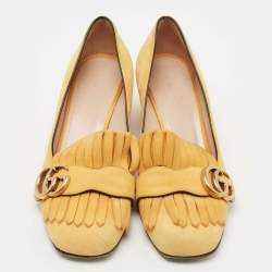 Pre Owned Gucci Yellow Suede GG Marmont Fringe Pumps Size 36.5
