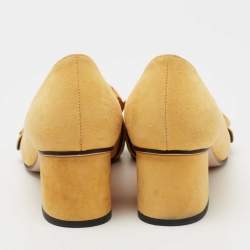 Pre Owned Gucci Yellow Suede GG Marmont Fringe Pumps Size 36.5
