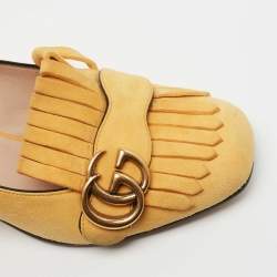 Pre Owned Gucci Yellow Suede GG Marmont Fringe Pumps Size 36.5