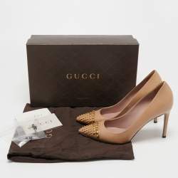 مملوكة مسبقًا Gucci Beige Leather Studded Coline Pumps Size 36
