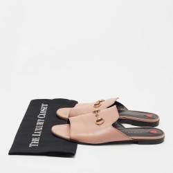 Pre Owned Gucci Pink Leather Malaga Horsebit Flat Slides Size 39