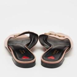 Pre Owned Gucci Pink Leather Malaga Horsebit Flat Slides Size 39
