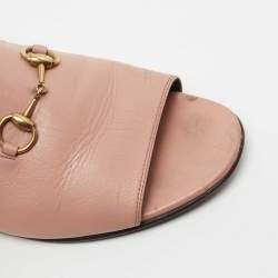 Pre Owned Gucci Pink Leather Malaga Horsebit Flat Slides Size 39