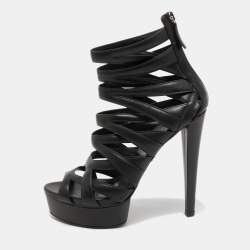 Pre Owned Gucci Black Leather Lifford Platform Sandals Size 38.5    