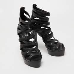 Pre Owned Gucci Black Leather Lifford Platform Sandals Size 38.5    