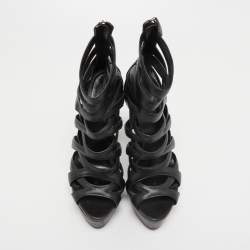 Pre Owned Gucci Black Leather Lifford Platform Sandals Size 38.5    
