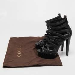 Pre Owned Gucci Black Leather Lifford Platform Sandals Size 38.5    