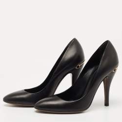 Pre Owned Gucci Black Leather Horsebit Pumps Size 39