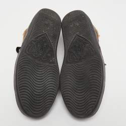 Gucci Black Leather and Fur Ace Embroidered Bee Low Top Sneakers Size 36.5