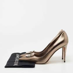 Pre Owned Gucci Metallic Leather Crystal Embellished GG Pumps Size 39.5