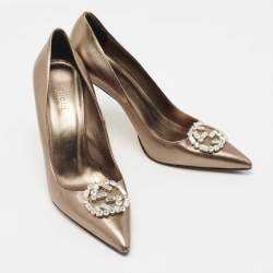 Pre Owned Gucci Metallic Leather Crystal Embellished GG Pumps Size 39.5