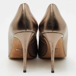 Pre Owned Gucci Metallic Leather Crystal Embellished GG Pumps Size 39.5