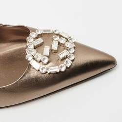 Pre Owned Gucci Metallic Leather Crystal Embellished GG Pumps Size 39.5