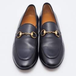 Pre Owned Gucci Black Leather Jordaan Slip On Loafers Size 34.5