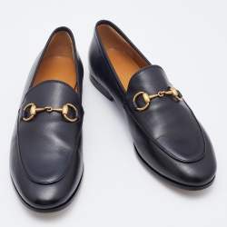 Pre Owned Gucci Black Leather Jordaan Slip On Loafers Size 34.5