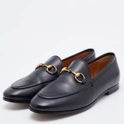 Pre Owned Gucci Black Leather Jordaan Slip On Loafers Size 34.5