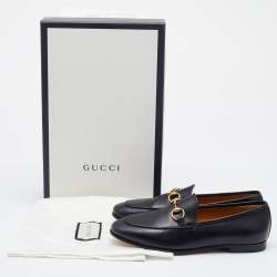 Pre Owned Gucci Black Leather Jordaan Slip On Loafers Size 34.5