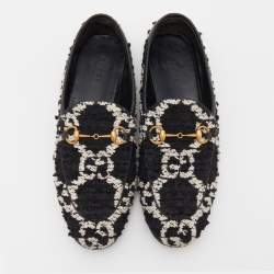 Gucci Black/White Tweed Jordaan Horsebit Loafers Size 38